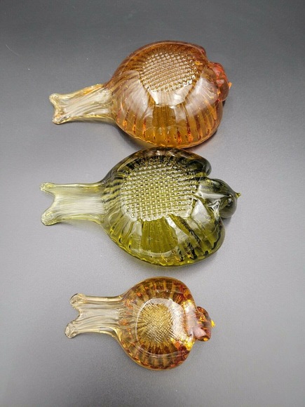 VTG Art Glass Stacking Bird Candy Dish Ashtray Amber Olive Green Retro MCM - Picture 3 of 12